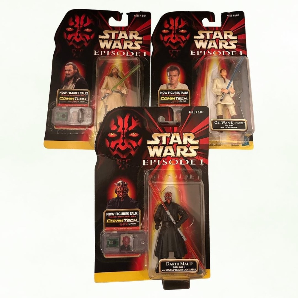 Lot of 3 Star Wars Action Figures (1999)-Qui Gon Jin, Obi-Wan Kenobi, Darth Maul